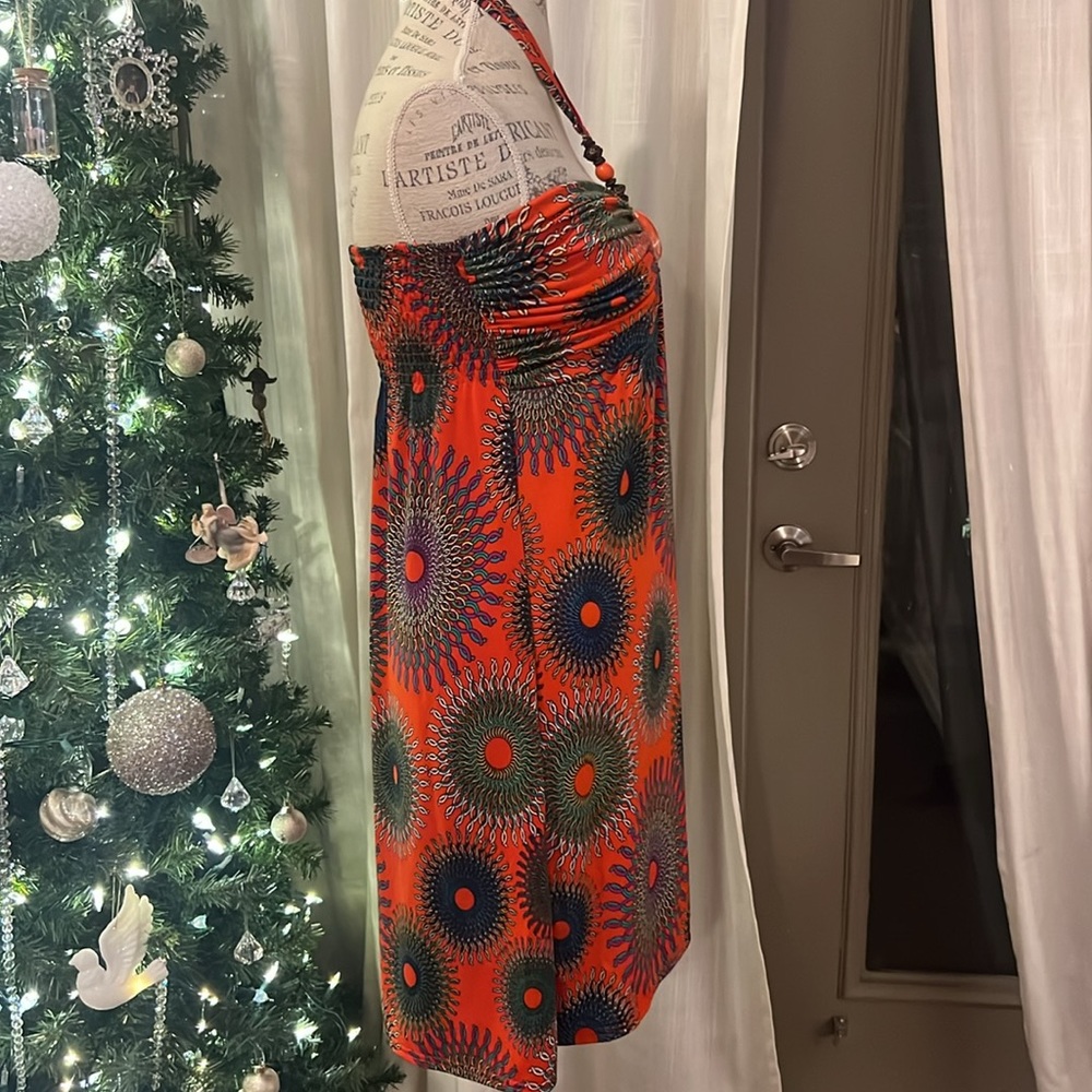 Orange colorful halter top beach summer vacation coverup dress Medium/Large - Picture 4 of 7